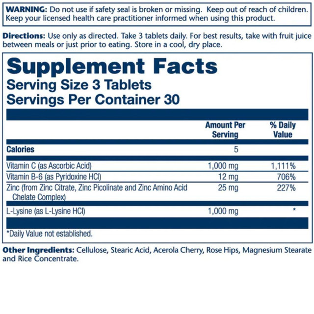 Solaray L-Lysine 1,000mg 90 Tablets