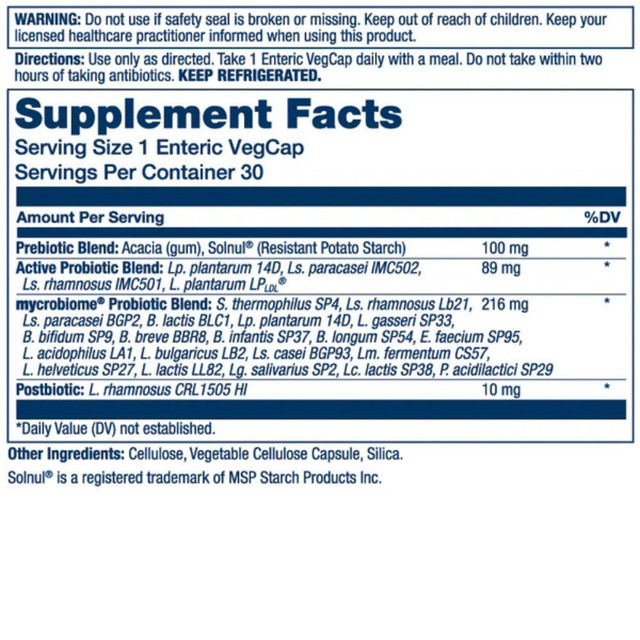 Solaray Mycrobiome Complete Probiotic Active 30 Capsules
