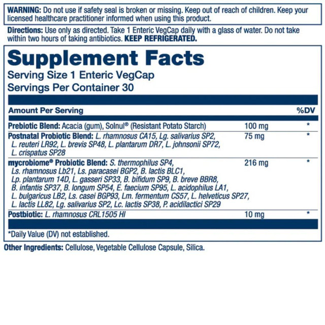 Solaray Mycrobiome Complete Probiotic Postnatal 30 Capsules