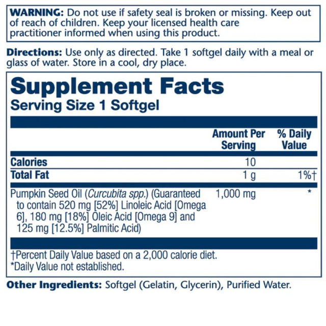 Solaray Pumpkin Seed Oil 1,000mg 90 Softgels