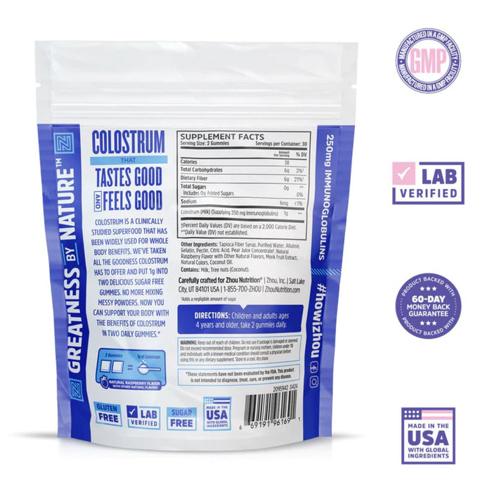 Zhou Colostrum Gummies Natural Peach 60 Count