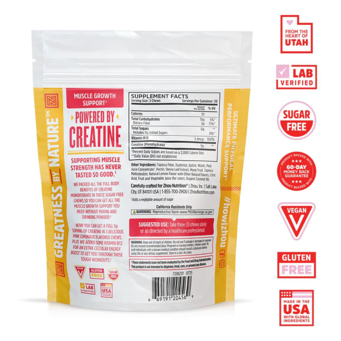 Zhou Creatine Chews Peach Mango 60 Count