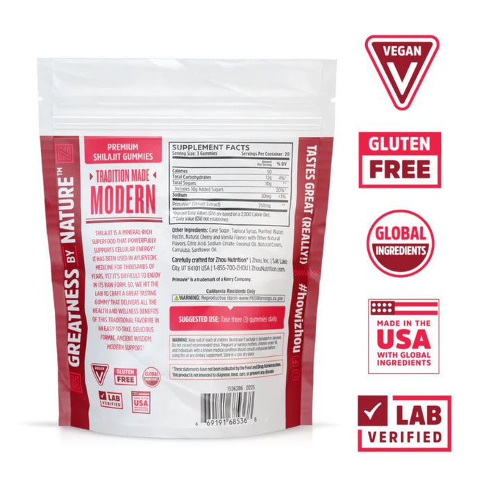 Zhou Shilajit Gummies Natural Cherry Vanilla 60 Count