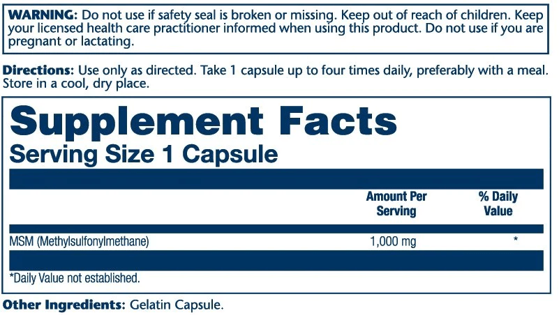 Solaray Sports Nutrition & More Solaray Pure MSM 1000mg 60 Capsules