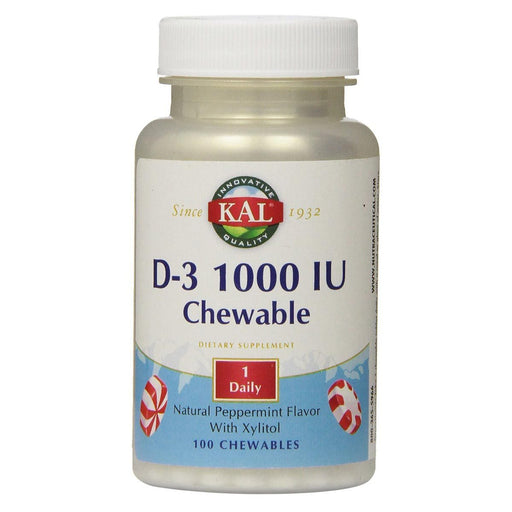 Kal Vitamins, Minerals, Herbs & More Kal D-3 1000 IU Peppermint Flavored 100 Chews (580832493612)