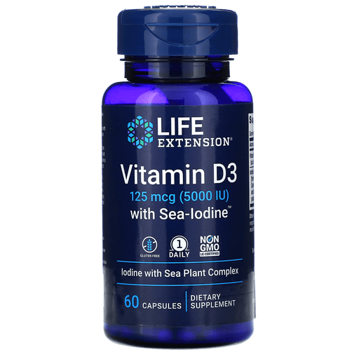 Life Extension Vitamins, Minerals, Herbs & More Life Extension Vitamin D3 with Sea-Iodine 5,000 IU, 60 Vegecaps