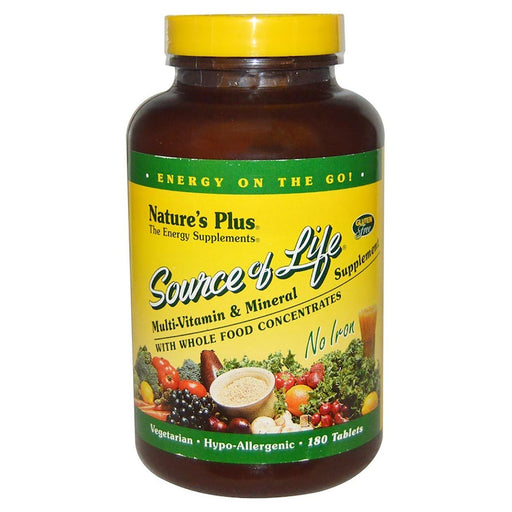 Nature's Plus Vitamins, Minerals, Herbs & More Nature's Plus Source of Life Multi Vitamin and Mineral No Iron 180 Tabs