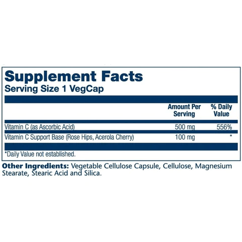 Solaray Store Stock Only Solaray Vitamin C Time Release w/ Rose Hips & Acerola 500mg 250 Capsules