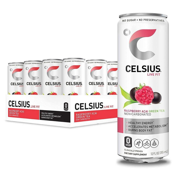 Celsius Drinks Raspberry acai Green Tea (not carbonated) Celsius Drink 12/Case