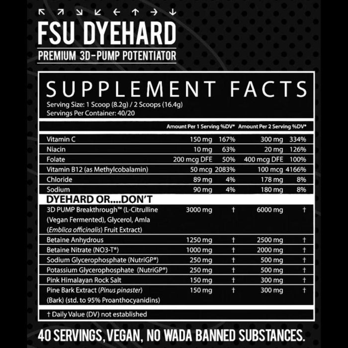 Inspired Nutraceuticals Nitric Oxide Inspired FSU Dyehard 40 Servings