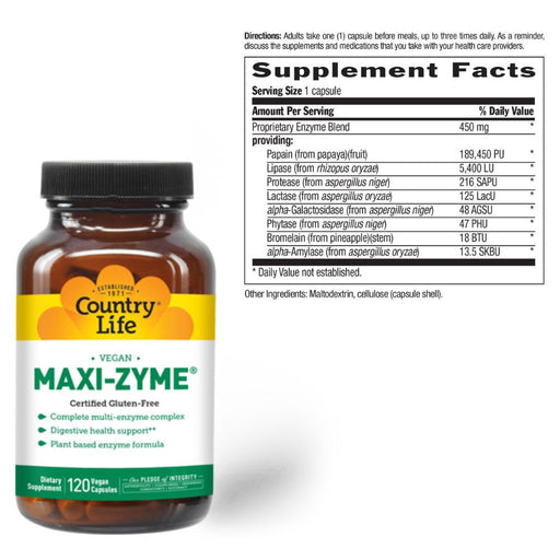 Country Life Digestive Health Country Life Maxi-Zyme Enzyme 120 Capsules