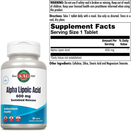 Kal Specialty Health Products KAL Alpha Lipoic Acid 600mg 60 Tablets