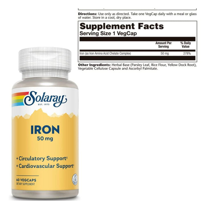 Solaray Vitamins, Minerals, Herbs & More Solaray Iron 50mg 60 Capsules