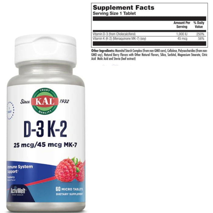 Kal Vitamins & Minerals KAL Vitamin D3 & K2 60 Lozenges