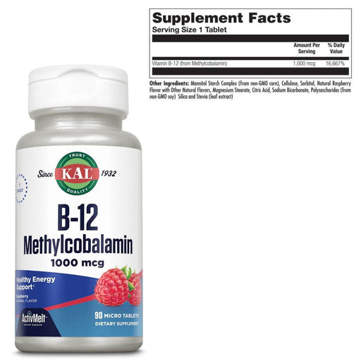 Kal Vitamins & Minerals KAL B12 Methylcobalamin 1000mcg 90 Micro Tablets