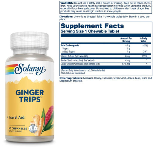 Solaray Vitamins, Minerals, Herbs & More Solaray Ginger Trips 67mg 60 Chewable Wafers