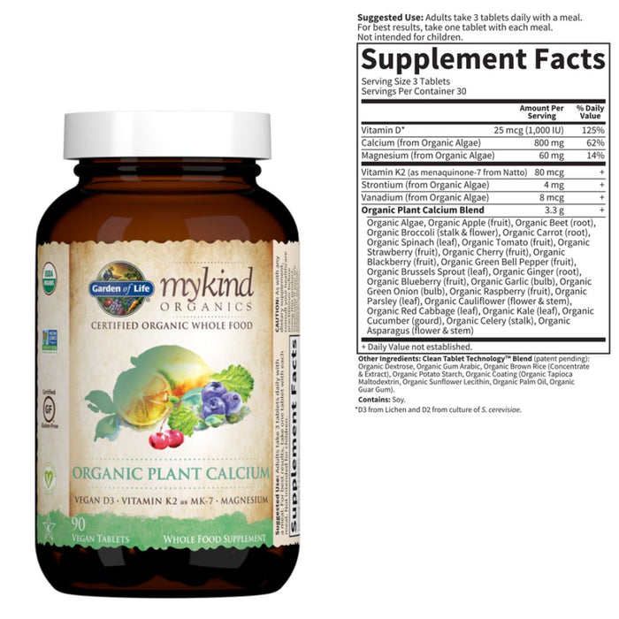 Garden of Life Vitamins, Minerals, Herbs & More MyKind Organics Calcium 180 Tabs