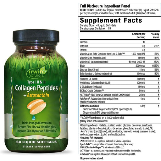 Irwin Naturals Joint Aid Irwin Naturals Type I, II, & III Collagen Peptides + Astaxanthin 60ct