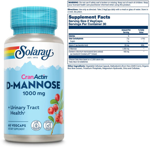 Solaray Digestive Health Solaray CranActin D-Mannose 1000mg 60 Capsules