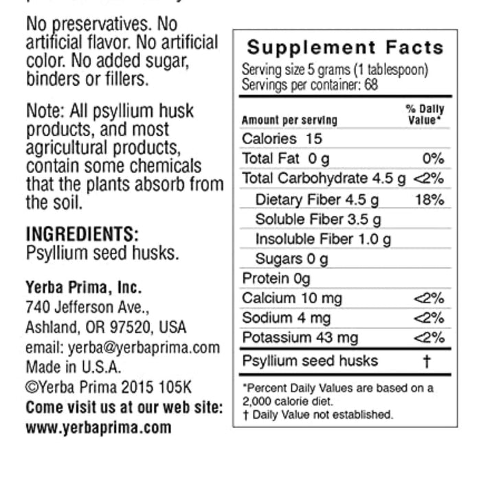 Yerba Prima Vitamins, Minerals, Herbs & More Yerba Prima Psyllium Whole Husks 12 oz