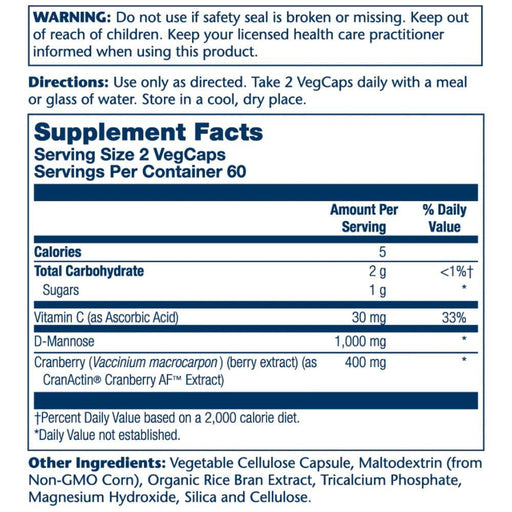 Solaray Store Stock Only Solaray D-Mannose With CranActin 120 Capsules