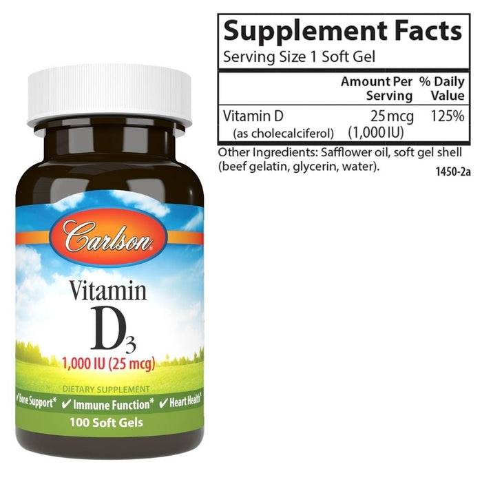 Carlson Vitamins & Minerals Carlson Vitamin D 1,000IU 100 Softgels