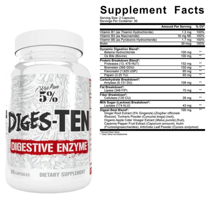 5% Nutrition Digestive Health 5% Nutrition Diges-Ten 60 Capsules