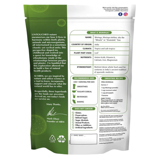 MRM Specialty Health Products MRM Raw Organic Moringa Powder 60 Servings