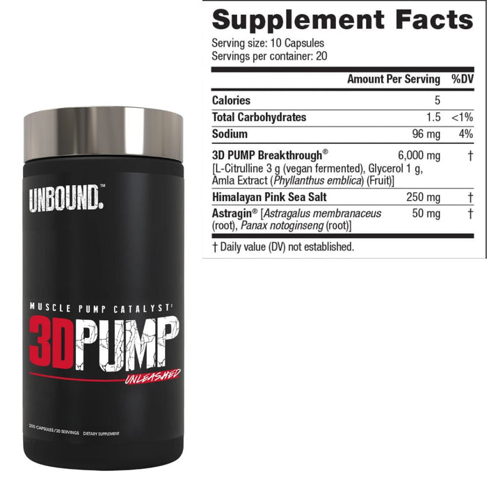 Unbound Nitric Oxide Unbound 3D Pump 200 Capsules