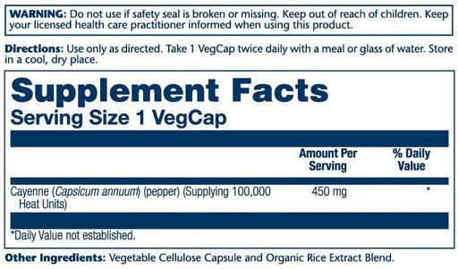 Solaray Vitamins, Minerals, Herbs & More Solaray Cayenne 450mg (100,000 Heat Unit) 100 Capsules