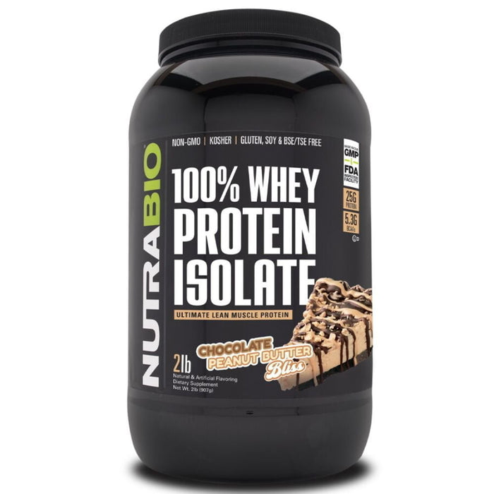 NutraBio Protein Powders Chocolate Peanut Butter Bliss NutraBio 100% Whey Protein Isolate 2lb