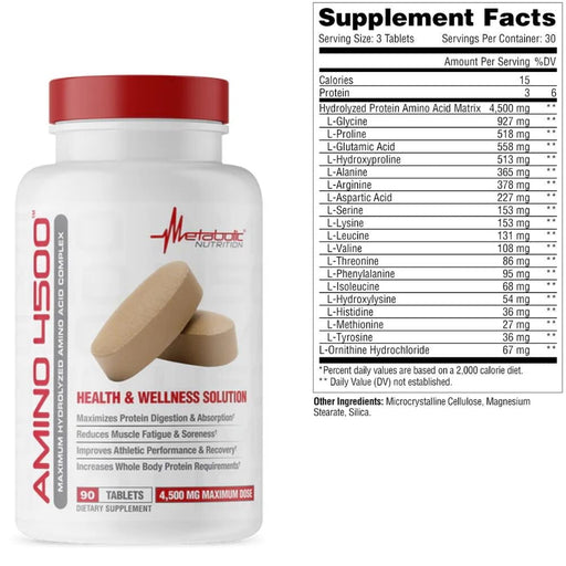 Metabolic Nutrition Amino Acids Metabolic Nutrition Amino 4500 90 Tablets