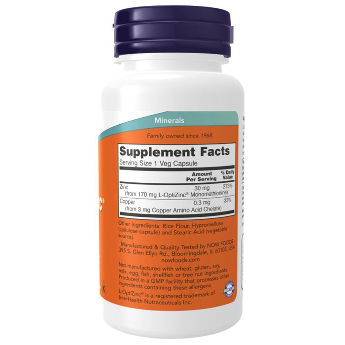 Now Foods Vitamins, Minerals, Herbs & More Now Foods L-Optizinc 30 Mg + Copper 100 Capsules