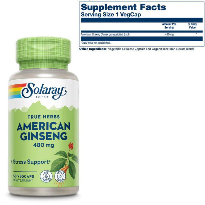 Solaray Vitamins, Minerals, Herbs & More Solaray American Ginseng Root 480mg 50 Capsules