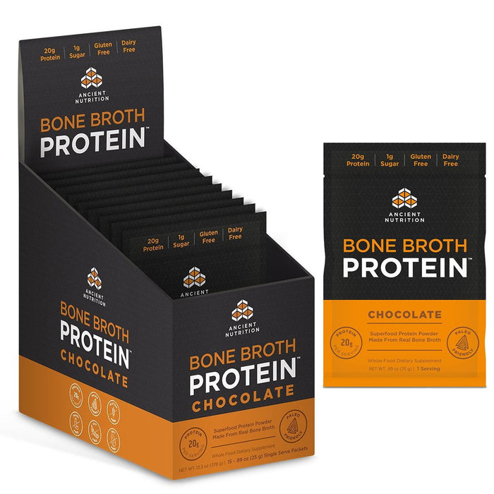 Ancient Nutrition Sports Nutrition & More Chocolate Ancient Nutrition Bone Broth Protein 15 Packets (582516572204)