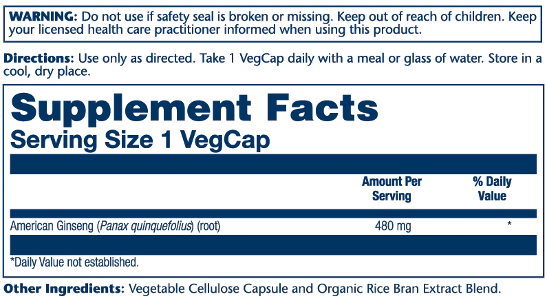 Solaray Vitamins, Minerals, Herbs & More Solaray American Ginseng Root 480mg 50 Capsules