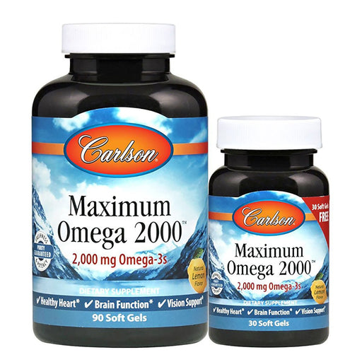 Carlson Vitamins, Minerals, Herbs & More Carlson Maximum Omega 2000 90+30 Lemon Flavor Soft Gels