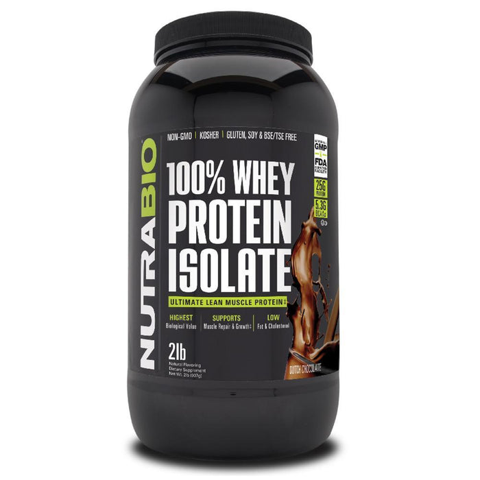 NutraBio Protein Powders Dutch Chocolate NutraBio 100% Whey Protein Isolate 2lb