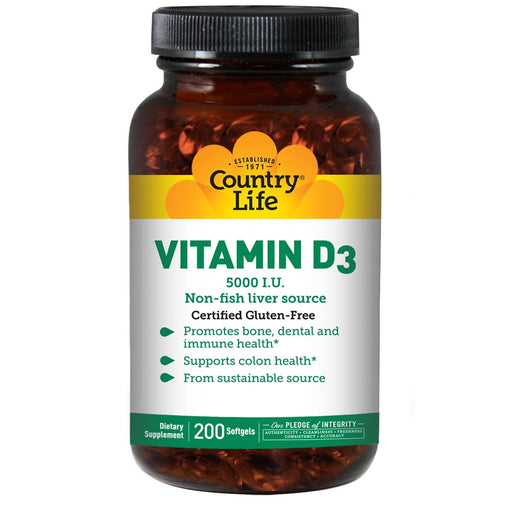 Country Life Vitamins, Minerals, Herbs & More Country Life Vitamin D3 5000IU 200 Gels